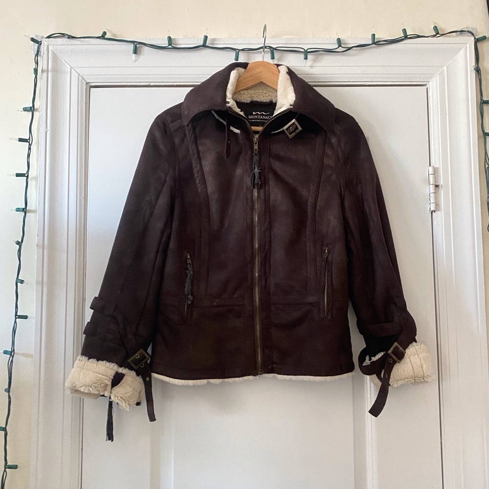 Montanaco Clothing Company Brown Leather Fur Lined Jacket